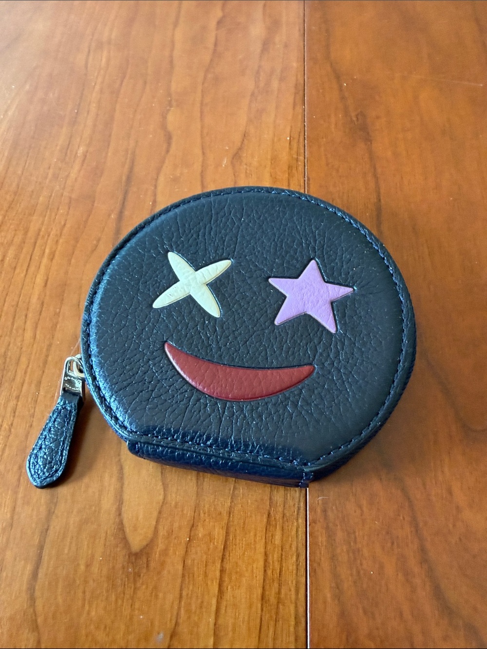 New Coach Black Emoji Zip Coin Purse with Colorful Star Eyes